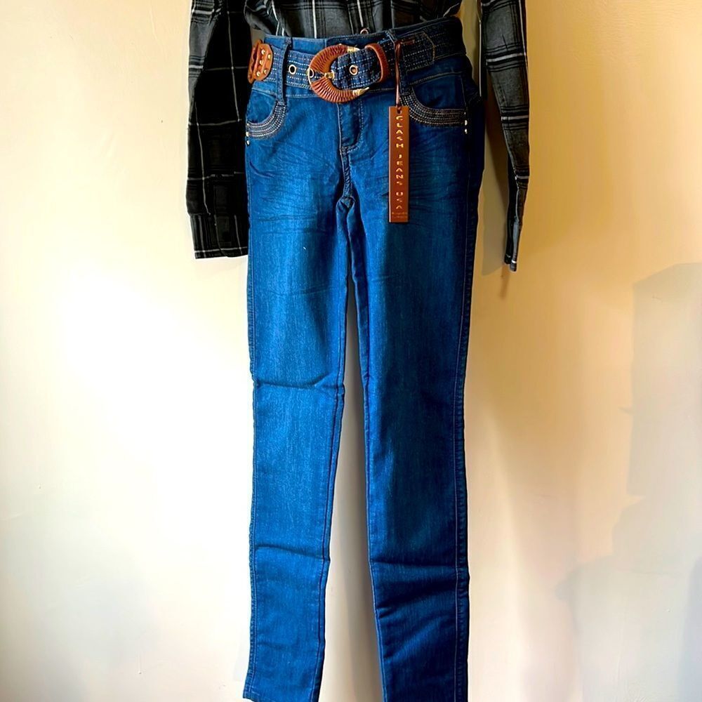 Clash Jeans Belted Skinny Jeans Sz 3